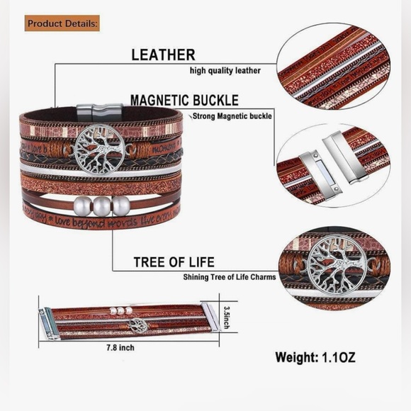 Inspirational Tree of Life Leather Bracelets for Women, Gifts for Teens Girls - Picture 3 of 5